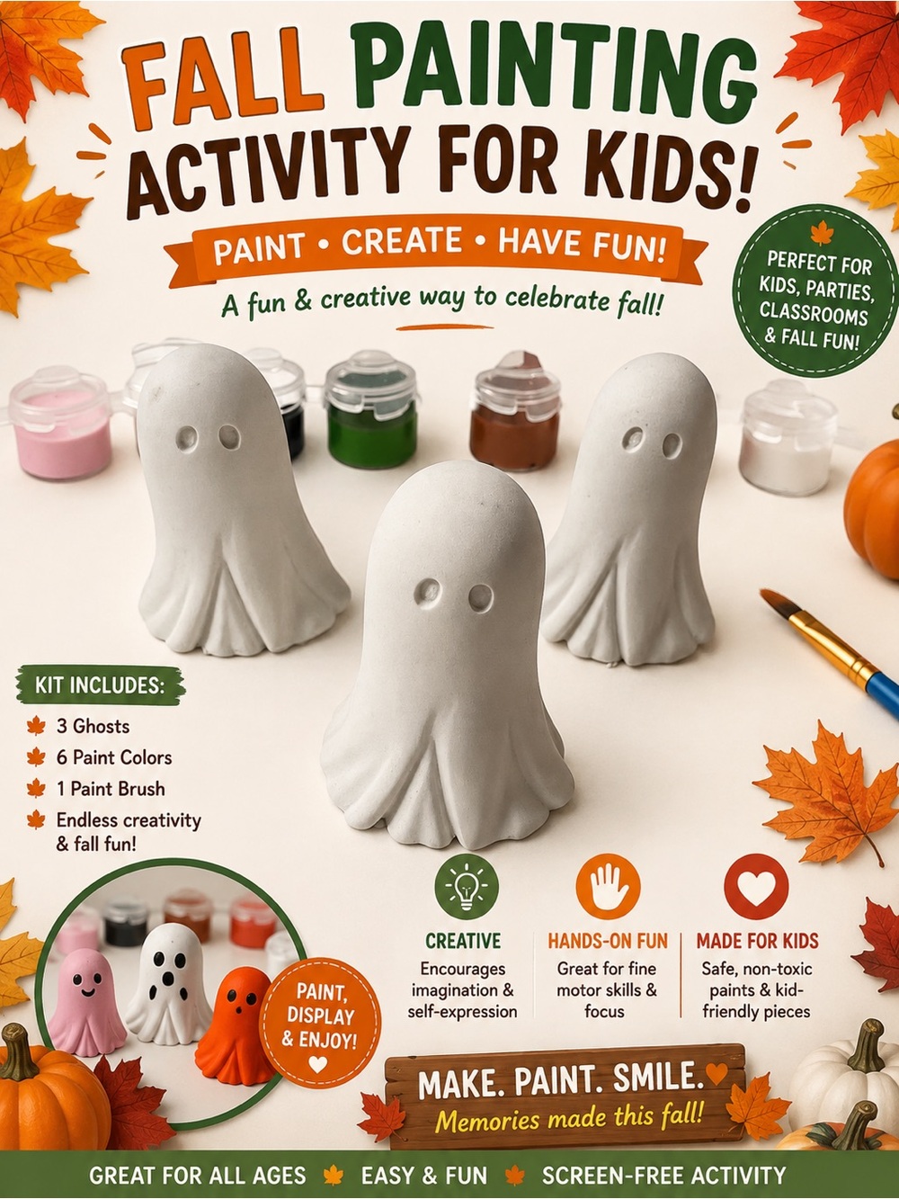 Fall activity for kids. 3 pieces to paint. Fun decorations. Great for kids all - Picture 4 of 16